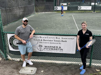 Aaron Warner and Elissa Fitzmartin participated in the South Palm Beach County Bar Association's Bench and Barrister Tennis Bash.